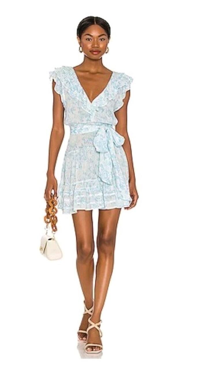 REVOLVE Poupette St Barth Della Blue Breeze Ruffle Mini Dress XS Embroidered Hem
